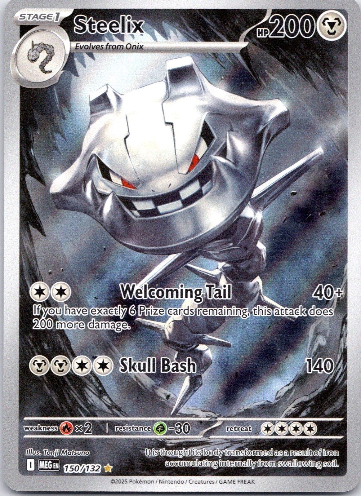 Steelix 150/132 Illustration Rare Mega Evolution Pokemon Holo Near Mint Steelix 150/132 Illustration Rare Mega Evolution Pokemon Holo Near Mint