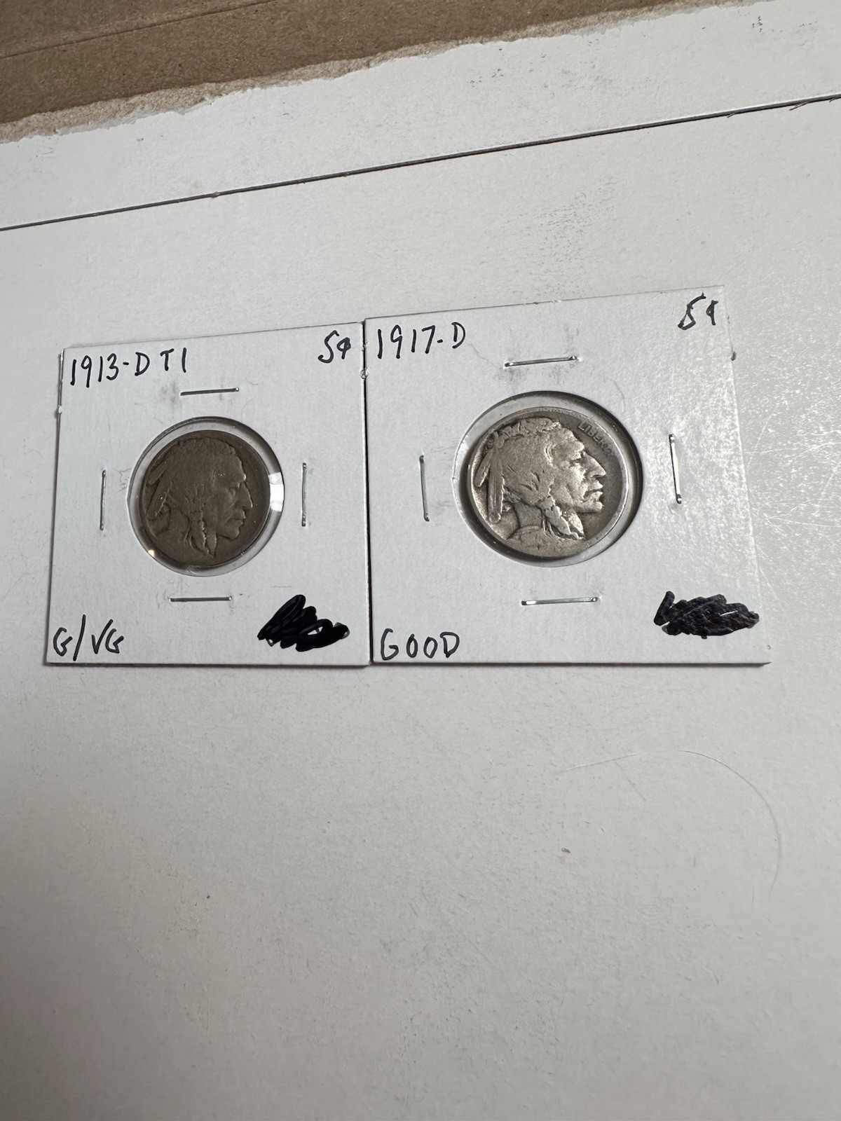 (2) Buffalo Nickels- 1913-D T1 G/VG, 1917-D Good (2) Buffalo Nickels- 1913-D T1 G/VG, 1917-D Good