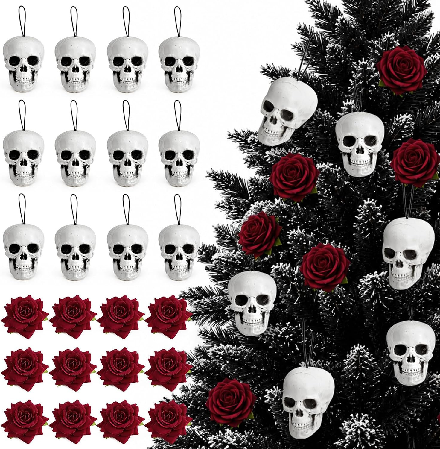 24Pcs Gothic Halloween Tree Decorations, Rose Skull Hanging Ornament 24Pcs Gothic Halloween Tree Decorations, Rose Skull Hanging Ornament