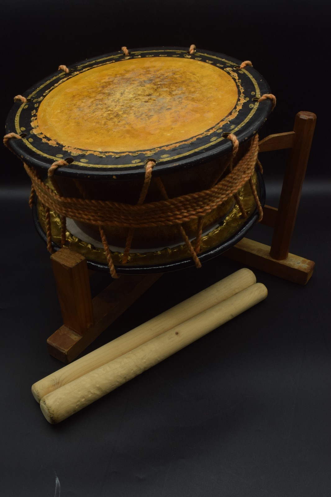 Japanese Taiko Drum 34cm Wooden Stand Stick Set Traditional Percussion Instrumen
