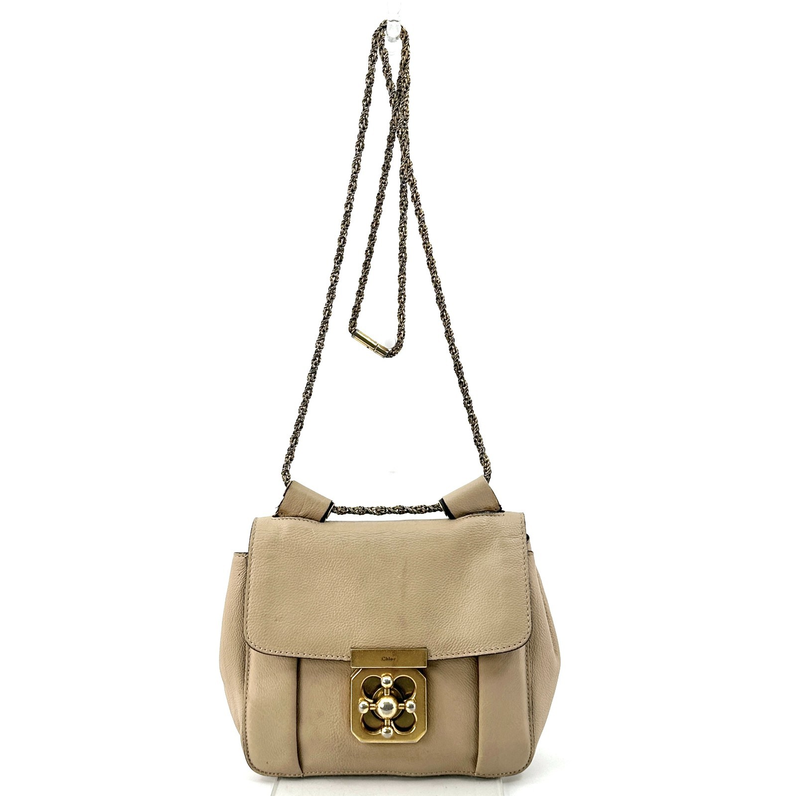 Chloe Elsie Leather Chain Shoulder Crossbody Bag Ivory Authentic 0041