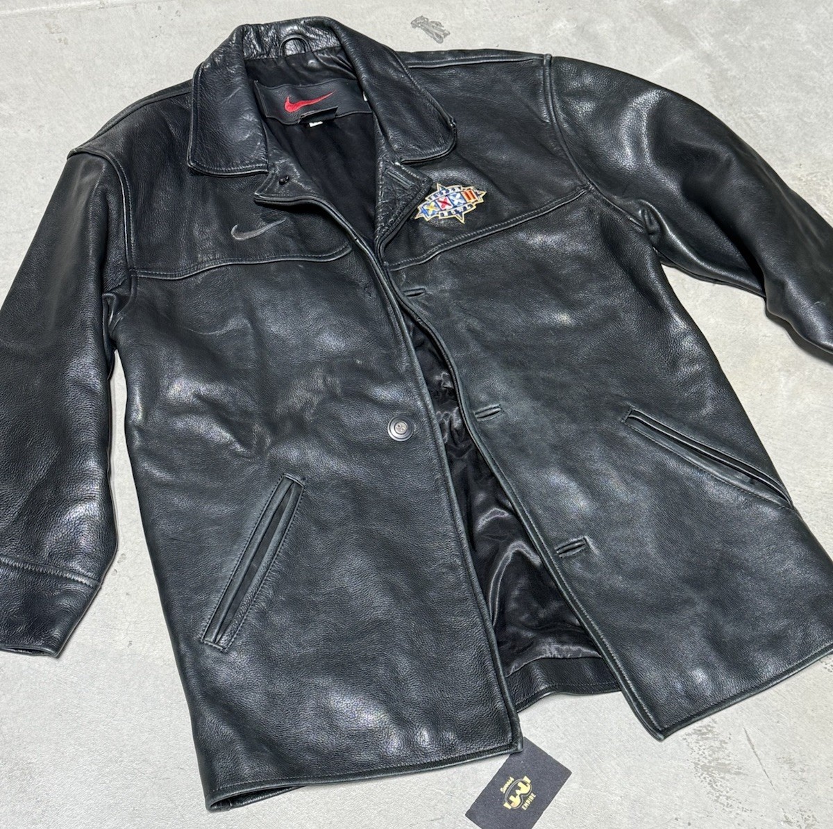 Nike SUPERBOWL VTG 1998 XXXII Limited Ed Black Leather Jacket Mens Size Small Nike SUPERBOWL VTG 1998 XXXII Limited Ed Black Leather Jacket Mens Size Small
