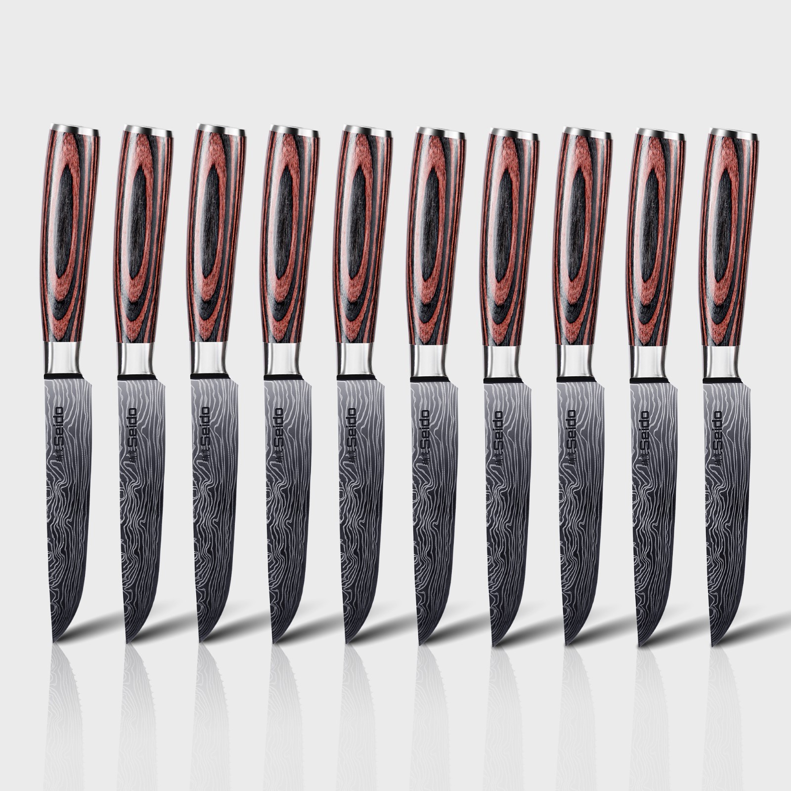 Seido Knives 10-Piece Full Tang Straight-Edge Steak Knives Table Cutlery