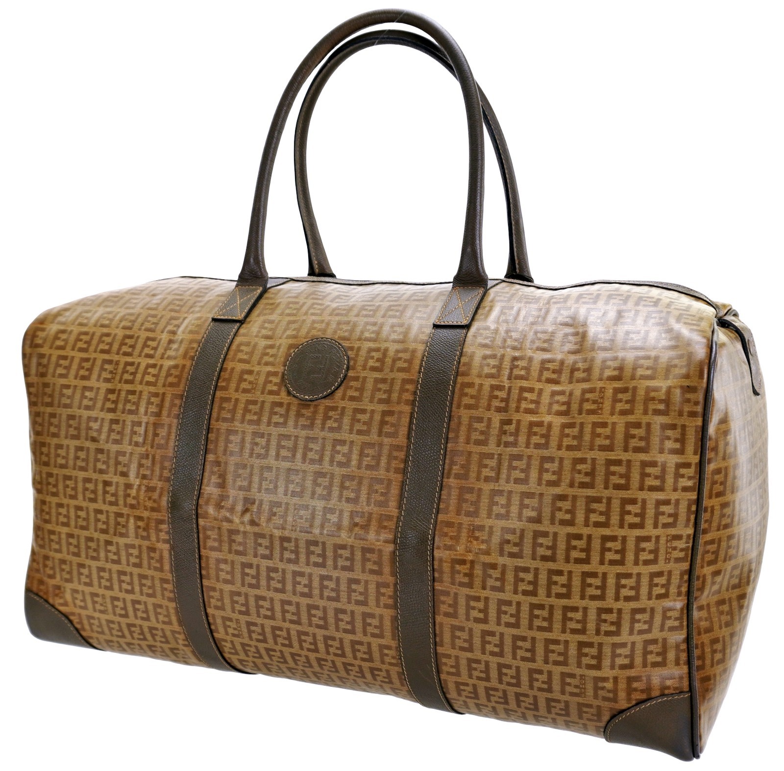 Vintage FENDI Zucca Zucchino FF Monogram Duffle Weekender Travel Bag Italy