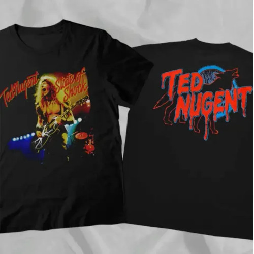 Ted Nugent State Of Shock 90s Black Rare Vintage Double Sided T-Shirt S-5XL Ted Nugent State Of Shock 90s Black Rare Vintage Double Sided T-Shirt S-5XL