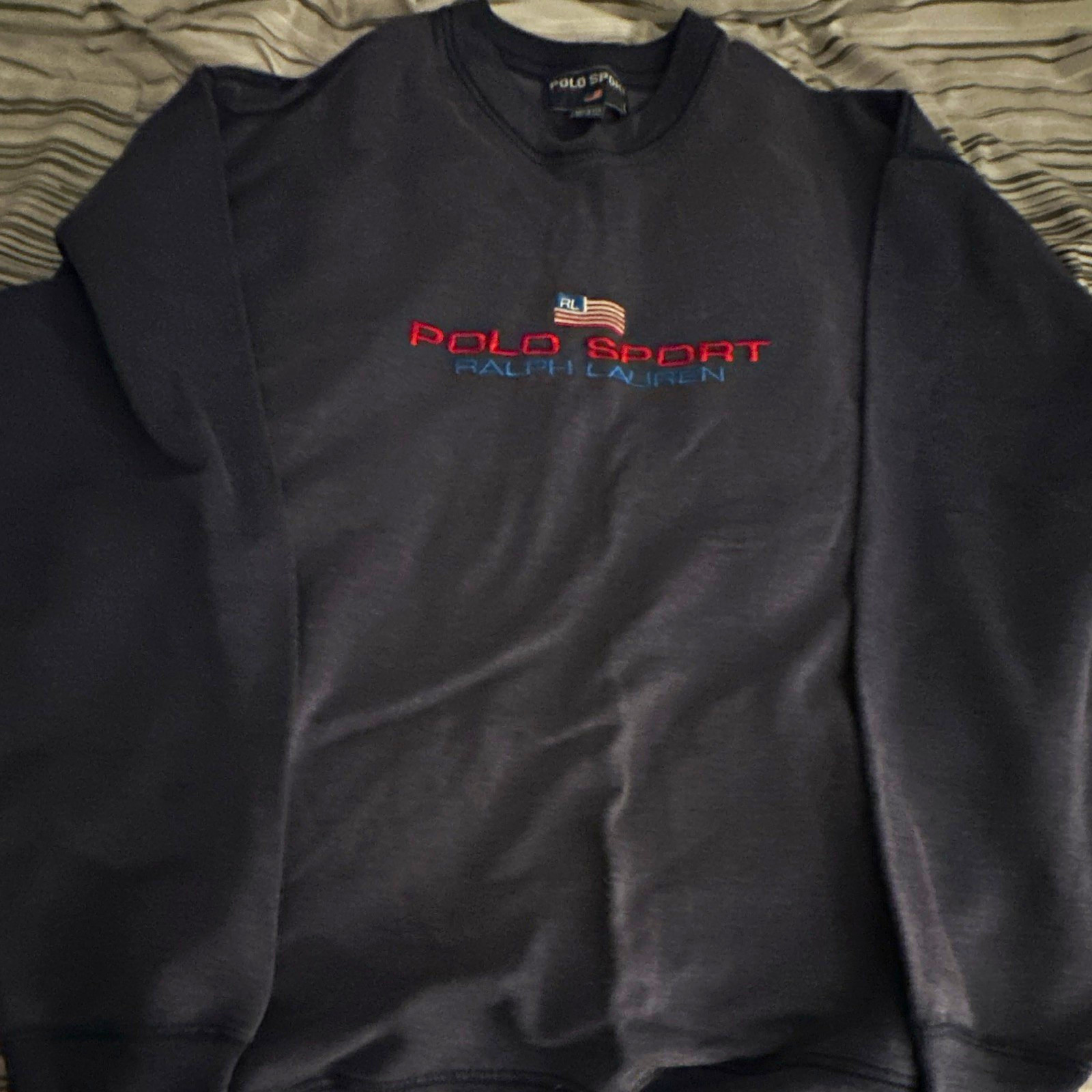 90’s Vintage Polo Sport Ralph Lauren Men\'s L Navy Crewneck Sweatshirt Flag Logo
