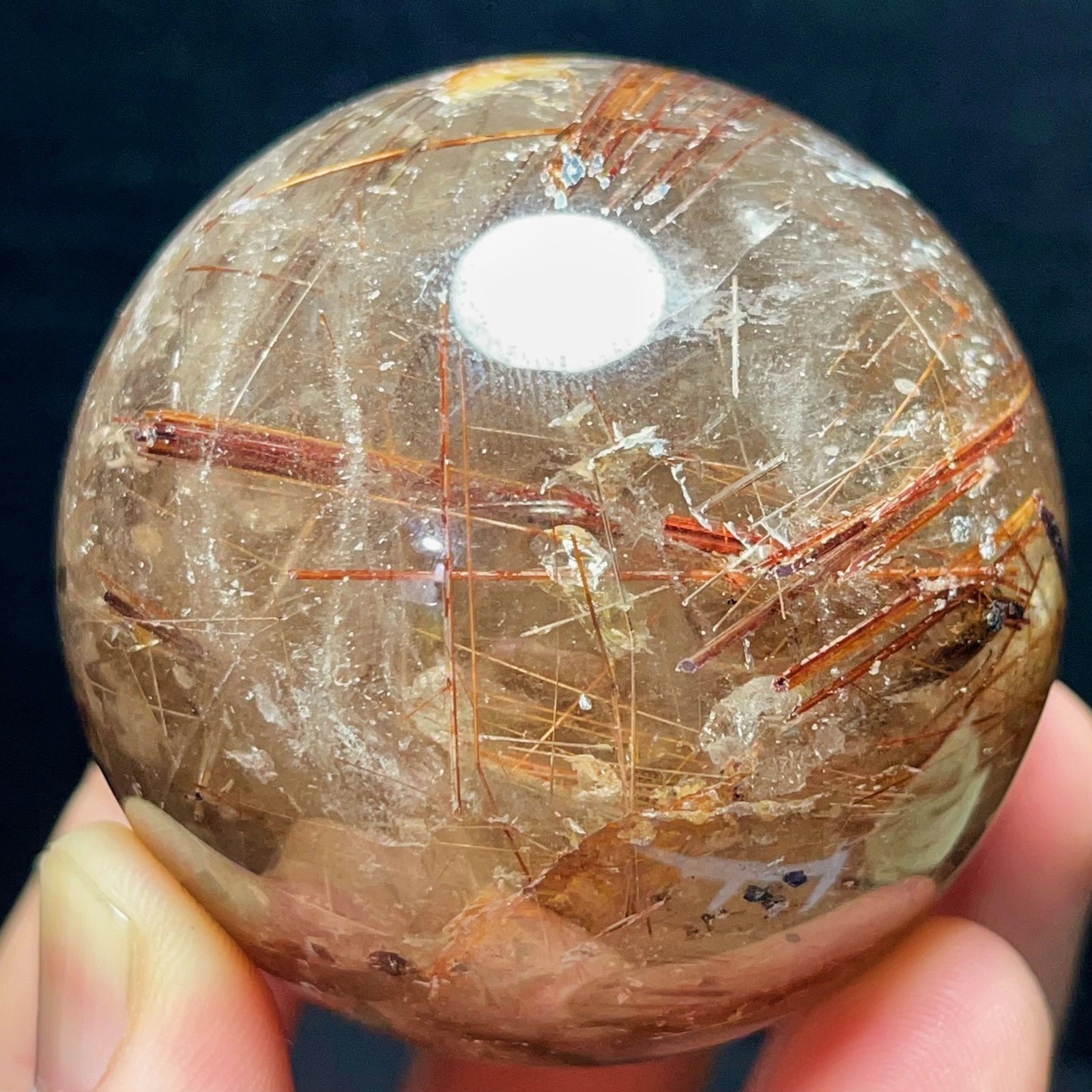 295G Natural Beautiful Golden Hair Rutilated Agate Crystal Ball Healing L8499