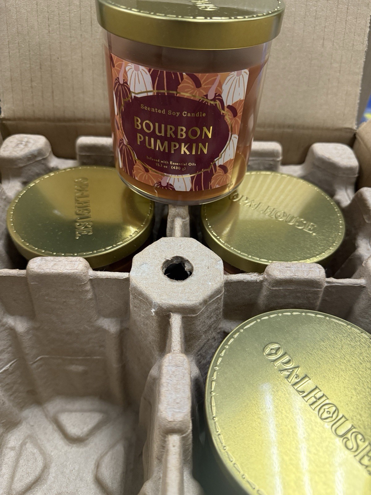 NEW Opalhouse Scented Soy Candle in Lidded Jar - Bourbon Pumpkin - 4 Pack Box