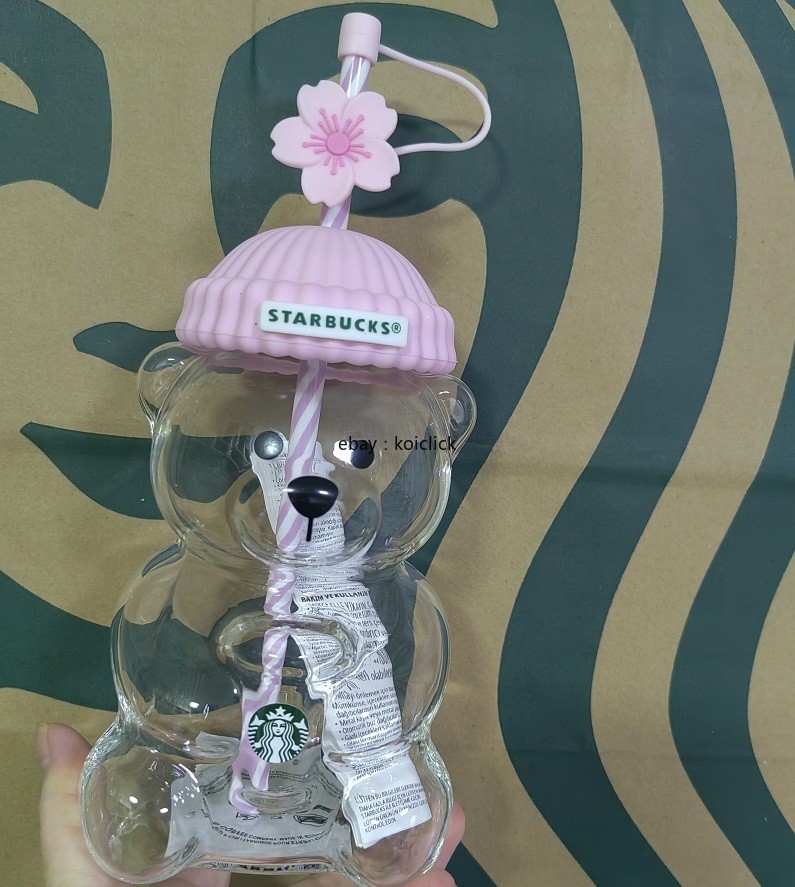 2026 Starbucks Bearista Pink Bear Glass Tumbler Cold Cup with Straw &Sakura Plug 2026 Starbucks Bearista Pink Bear Glass Tumbler Cold Cup with Straw &Sakura Plug