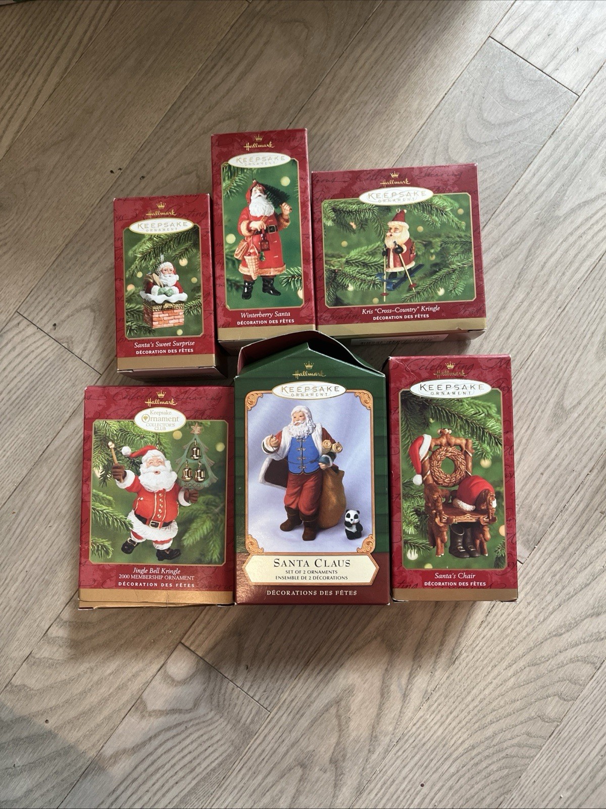 Lot Of 6 Hallmark Keepsake Ornaments Vintage Set Assorted Santa’s NIB