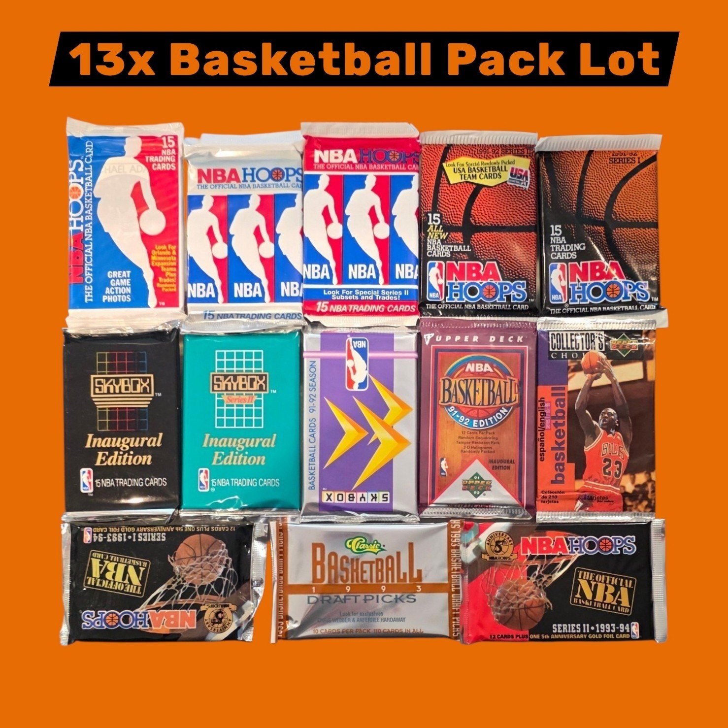 (13) x BASKETBALL SEALED PACK LOT - Unopened Old Vintage NBA Cards in Packs NEW