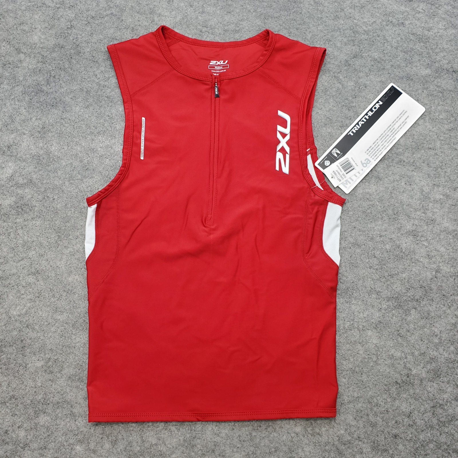 NWT 2XU Top Men\'s Size Medium Red Comp Tri + Pocket Singlet Tank Sleeveless