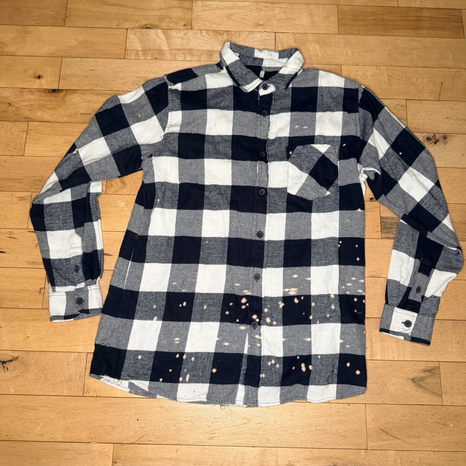 NAVY YARD Men\'s Medium Weight Button Bleached Checked Flannel Shirt - L NAVY YARD Men\'s Medium Weight Button Bleached Checked Flannel Shirt - L