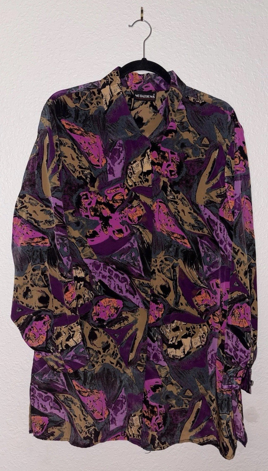 Vintage 80s/90s Women’s Ugly Abstract Print Shirt by Notations, Size L/XL Vintage 80s/90s Women’s Ugly Abstract Print Shirt by Notations, Size L/XL