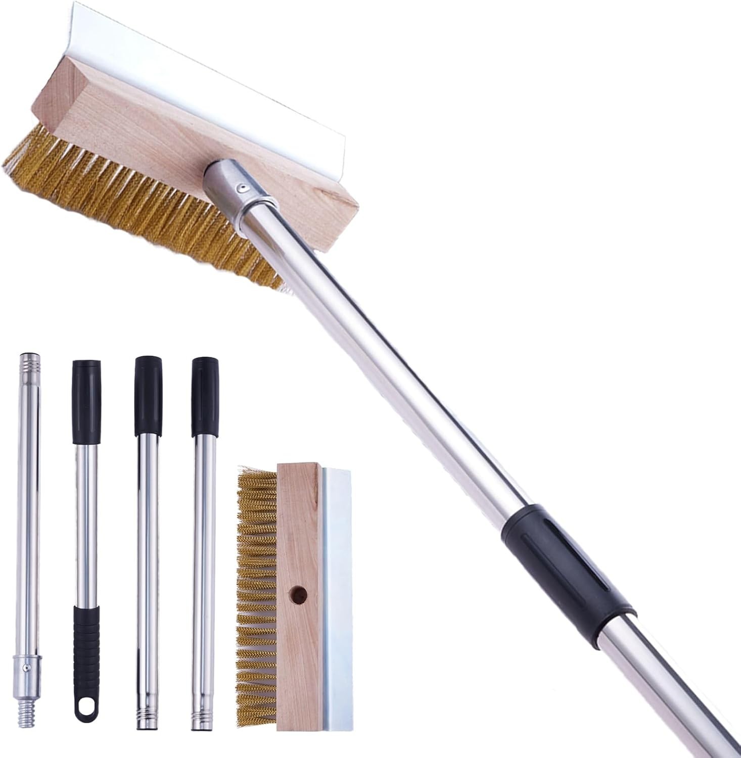 Aluminum Pizza Oven Brush, Grill Brush, Wire Brushes, with Scraper and 4 Sect...
