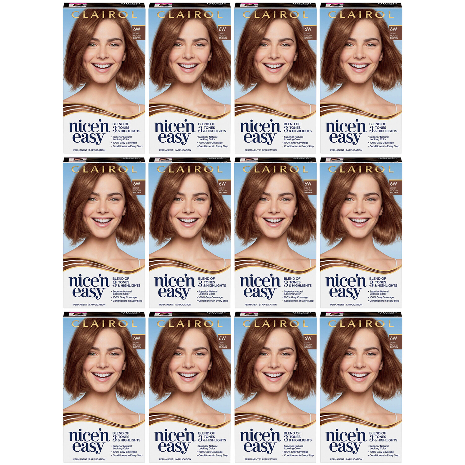 12-New Clairol Nice\'n Easy Permanent Hair Dye, 6W Light Mocha Brown Hair Color
