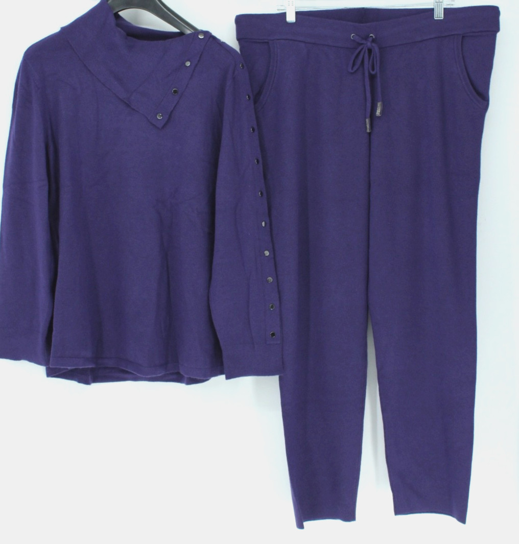 CHICO\'S ZENERGY LUXE SNAP ENVELOPE LS TOP &&TAPERD LEG PANTS PURPLE ELIXIR 3 NWT