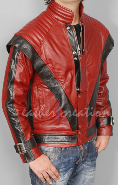 Michael Jackson Thriller MJ Red Real Leather Jacket Halloween Costume Cosplay Michael Jackson Thriller MJ Red Real Leather Jacket Halloween Costume Cosplay