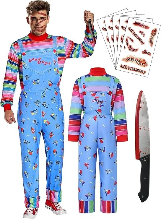 Adult Halloween Costume Chucky Costume for Men Women Long Sleeve Overalls XL New Adult Halloween Costume Chucky Costume for Men Women Long Sleeve Overalls XL New