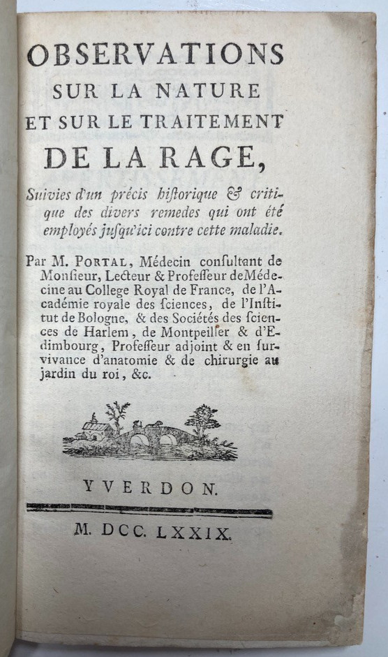 1779 Antoine Portal First Ed Rabies Hydrophobia Medical History French