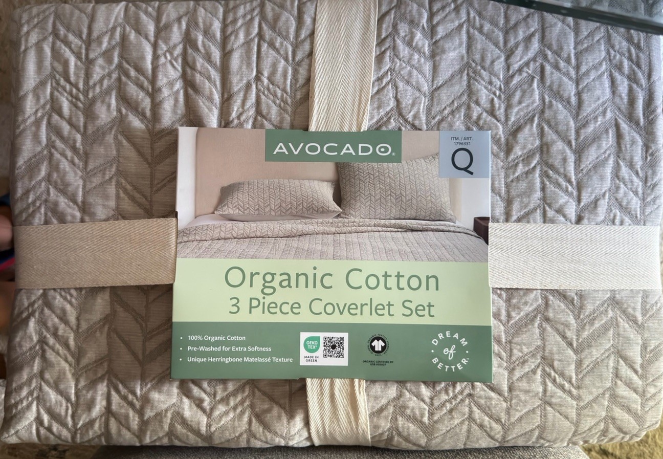 Avocado Herringbone 3 Piece Organic Cotton Queen Coverlet Set Taupe NEW Avocado Herringbone 3 Piece Organic Cotton Queen Coverlet Set Taupe NEW