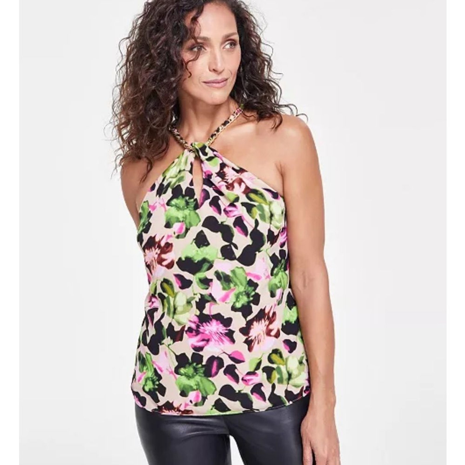 INC International Concepts Sleeveless Chain Neck Floral Blouse Women’s XL NWT