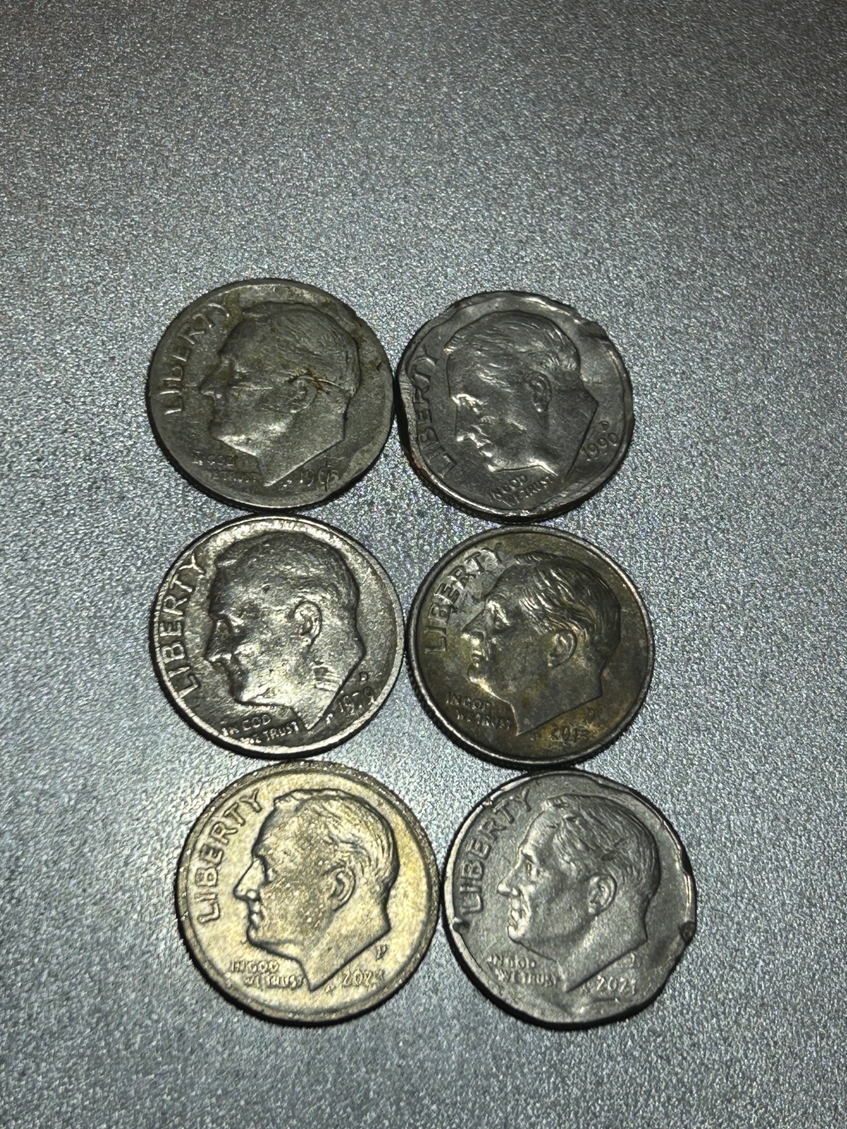Lot 6 Roosevelt Dimes Lamination Errors 1965 1979-D 1990-D 2013-D 2021-D 2023-P