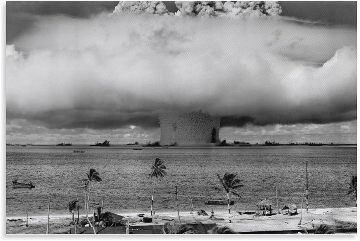 Vintage 1946 Bikini Atoll Atomic Bomb Canvas Wall Art