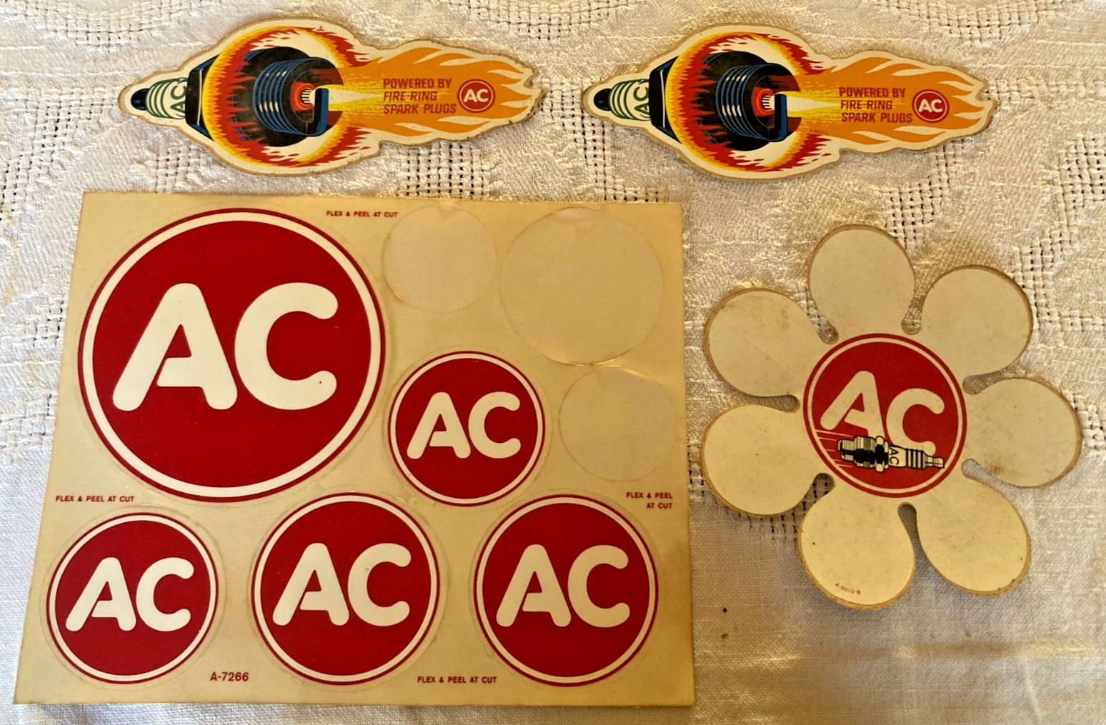 Vintage Original AC Delco Sticker Lot Round Pedal Spark Plug Different Sizes Vintage Original AC Delco Sticker Lot Round Pedal Spark Plug Different Sizes