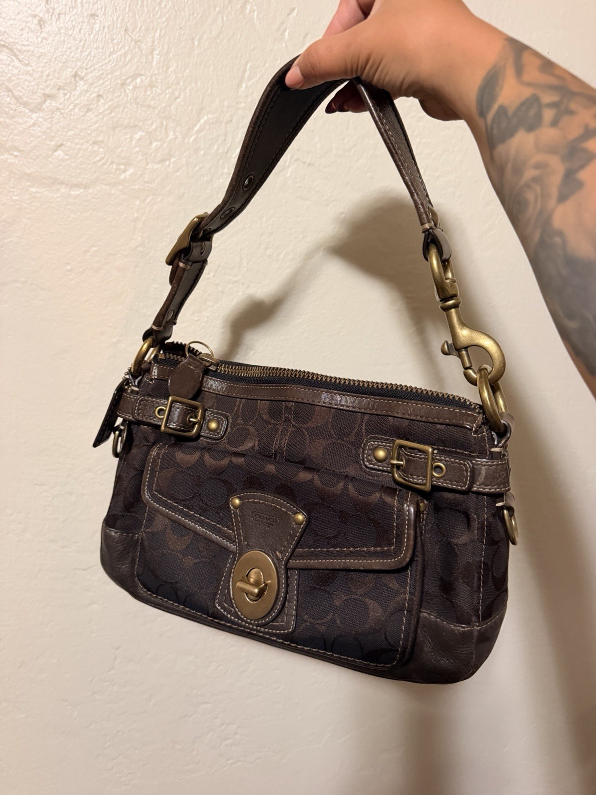 Coach Signature 65th Anniversary Legacy Shoulder Bag Chocolate Brown Turnlock Coach Signature 65th Anniversary Legacy Shoulder Bag Chocolate Brown Turnlock