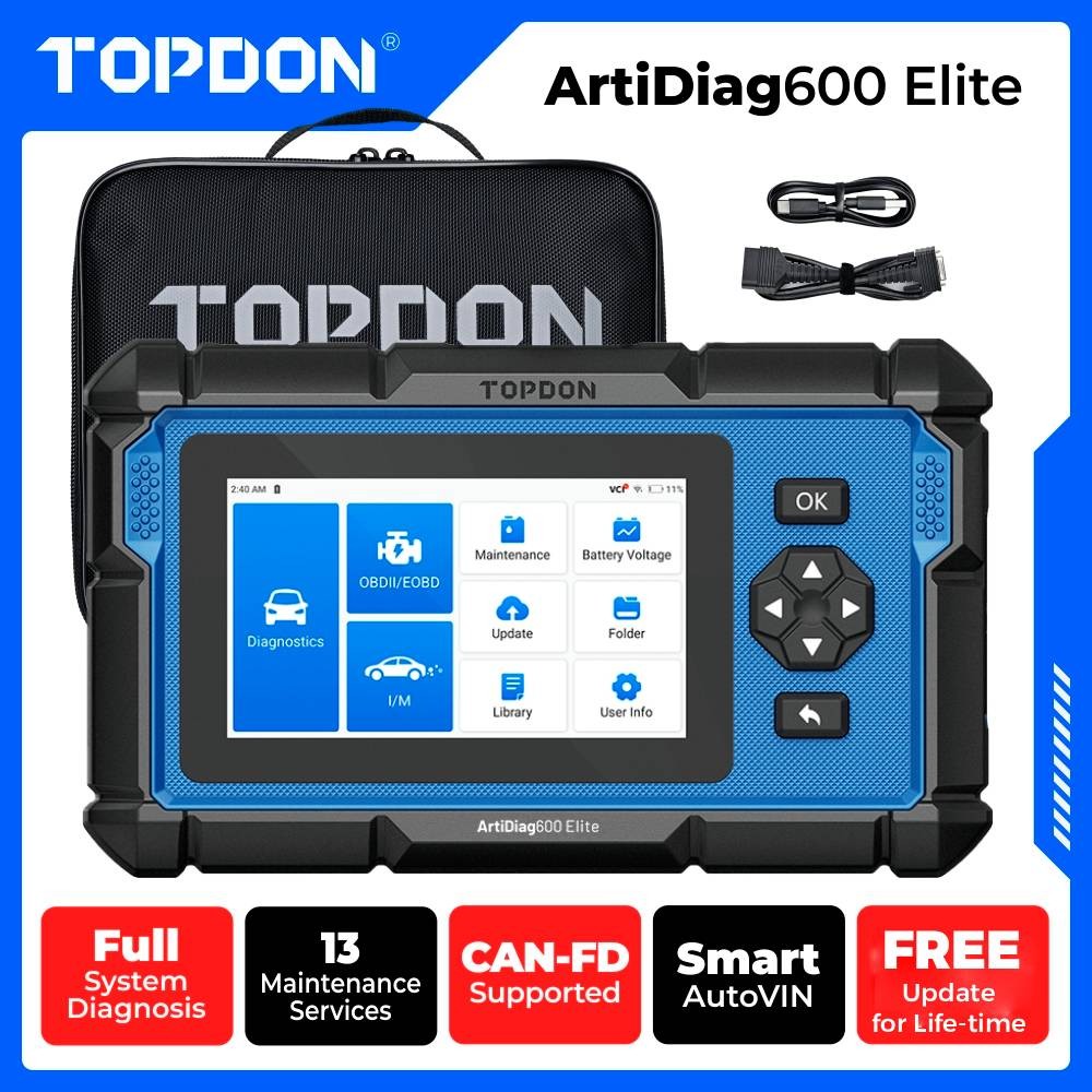 TOPDON ArtiDiag600 Elite CAN FD OBD2 Scanner, Full‑System Car Diagnostic Tool