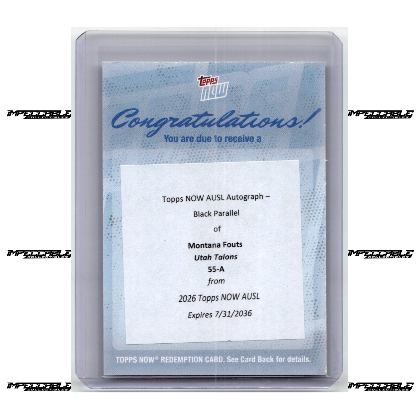 2026 Topps Now AUSL - Black #55-A Montana Fouts Auto /10 REDEMPTION 2026 Topps Now AUSL - Black #55-A Montana Fouts Auto /10 REDEMPTION
