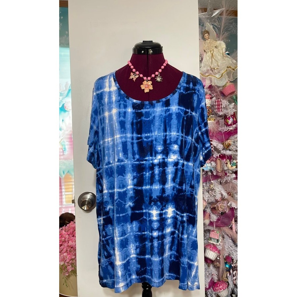 Philosophy Woman Tunic Top Womens 2X Blue Tie Dye Good Scoop Neck Short Sleeve