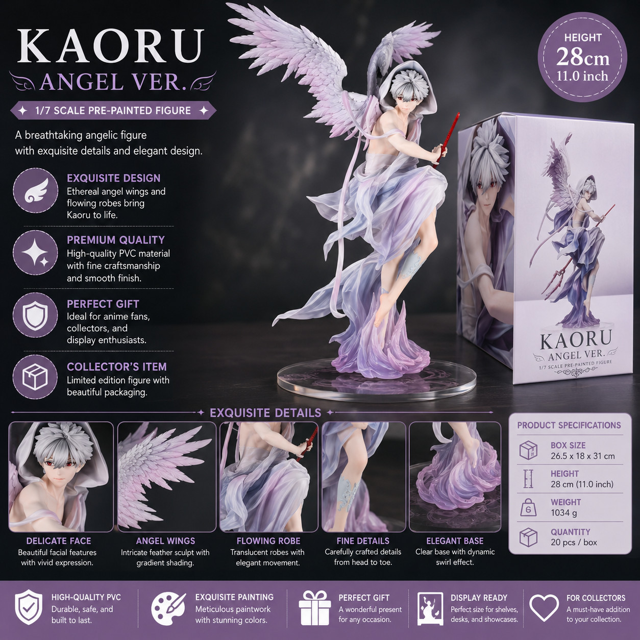 Evangelion Kaworu Nagisa Angel 28cm 1/7 Scale PVC Anime Figure