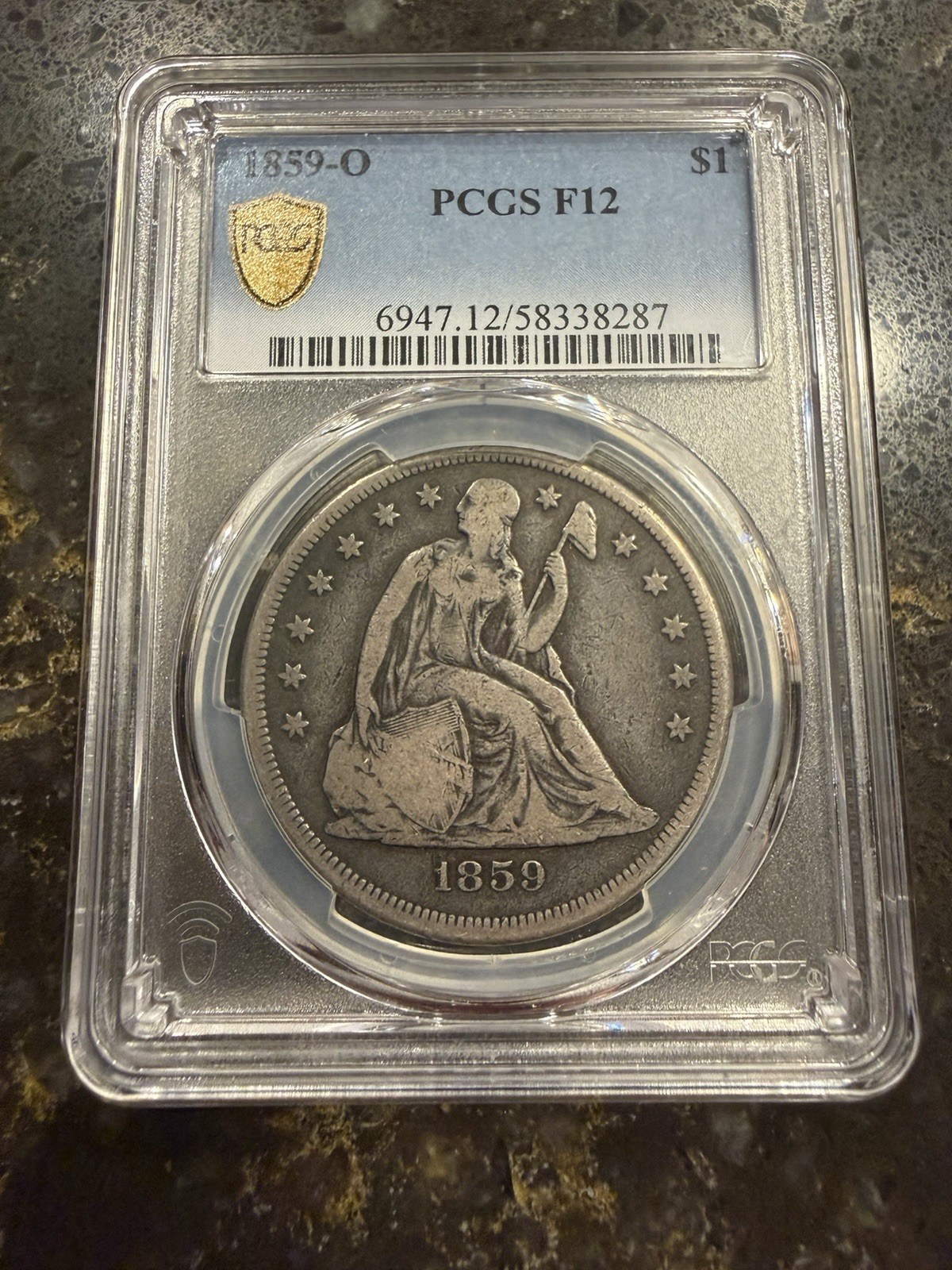 1859-O Liberty Seated Silver Dollar F12 PCGS 1859-O Liberty Seated Silver Dollar F12 PCGS