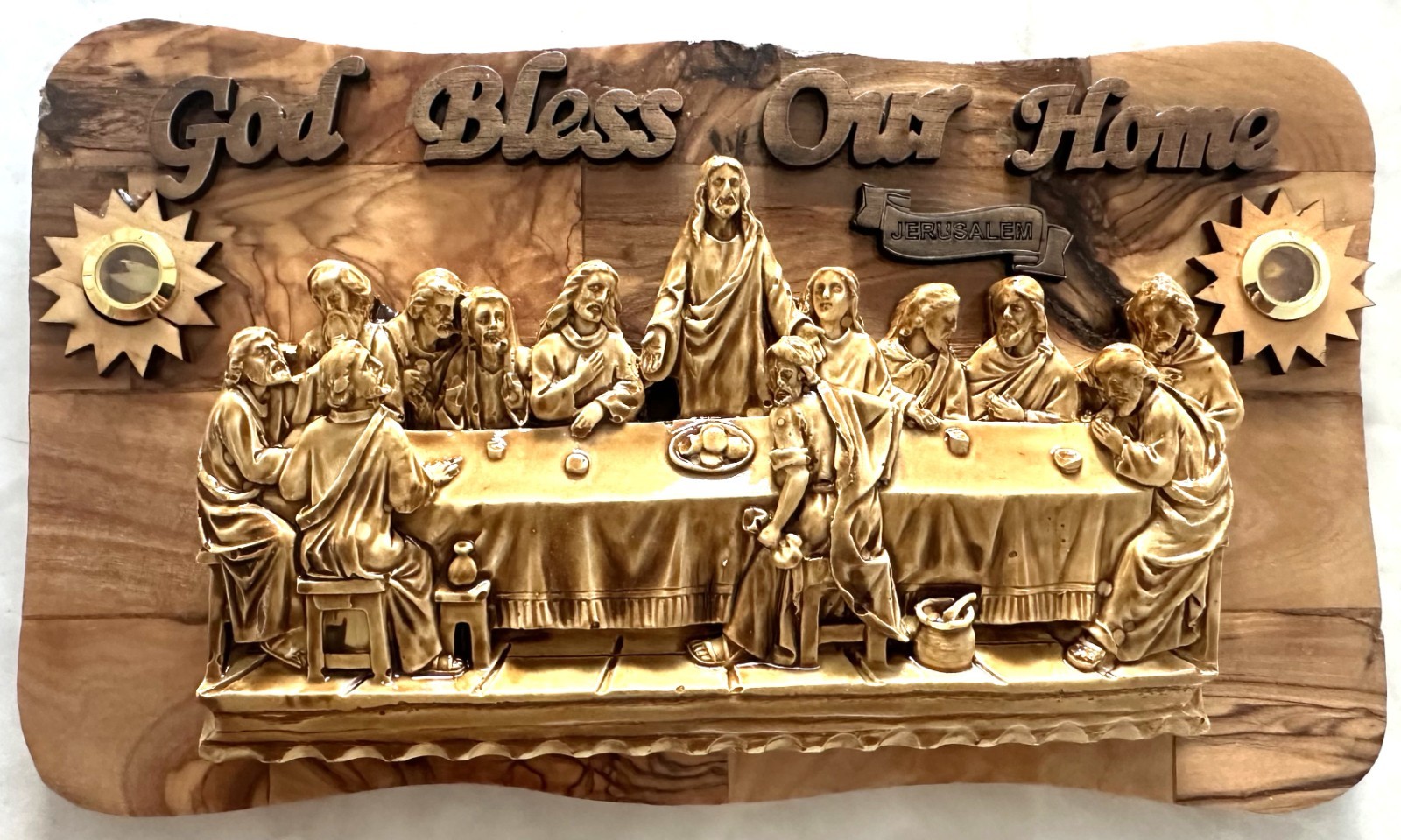 Hand Carved Olive Wood Last Supper Wall Bethlehem HolyLand God Bless Our Home Hand Carved Olive Wood Last Supper Wall Bethlehem HolyLand God Bless Our Home