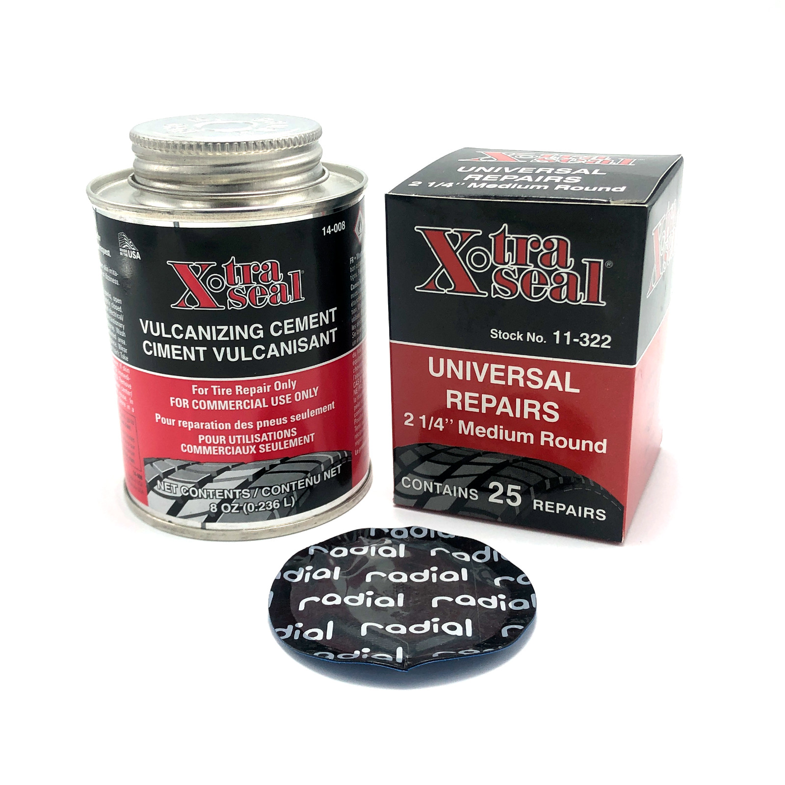 Xtra Seal Tire Repair Combo 25 Medium Patches 11-322 / 8oz Glue Cement 14-008 Xtra Seal Tire Repair Combo 25 Medium Patches 11-322 / 8oz Glue Cement 14-008