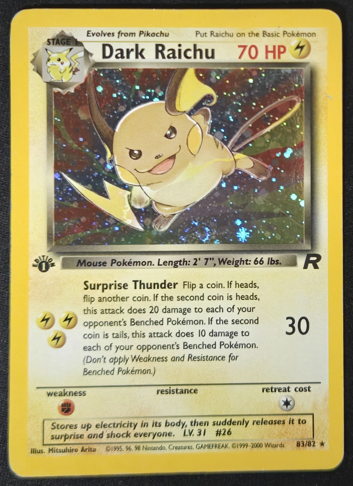SWIRL 1st Edition Dark Raichu 83/82 Team Rocket Secret Rare Holo WoTC Pokémon MP