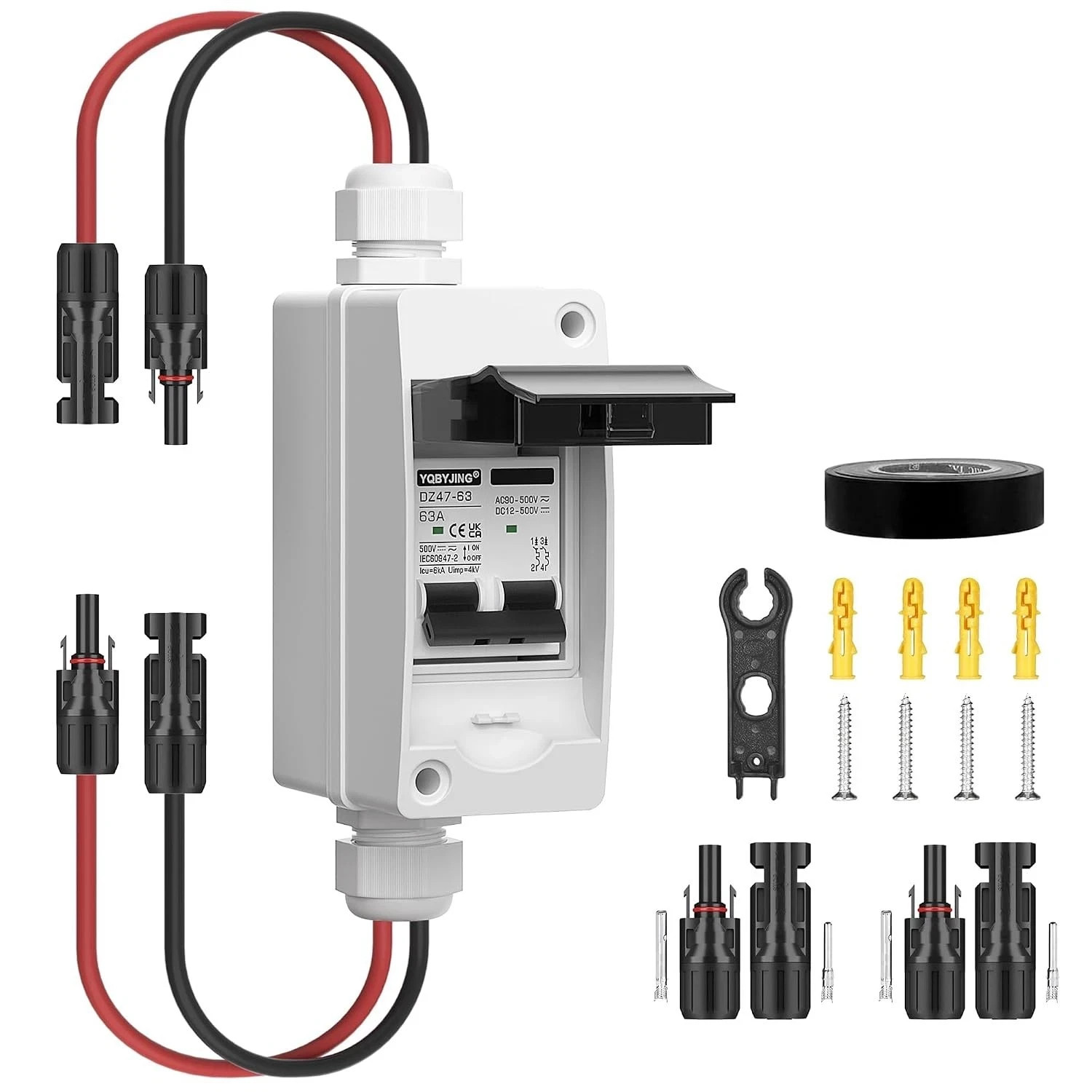 Solar Panel Disconnect Switch 63Amp DC AC Miniature Circuit Breaker 500V 2 Po...