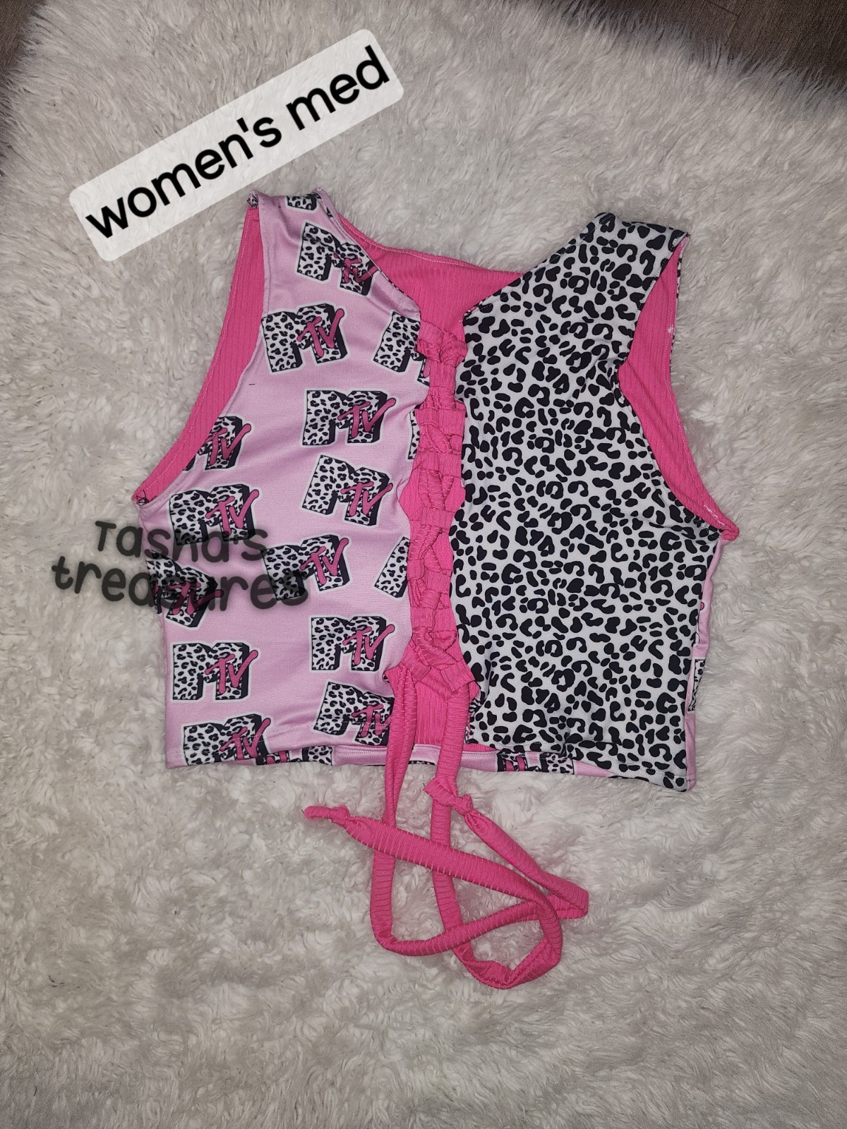 Handmade Lace Up Sexy Cute Retro Shirt Mtv Logo Hot Pink 90s 2000s Y2k Handmade Lace Up Sexy Cute Retro Shirt Mtv Logo Hot Pink 90s 2000s Y2k