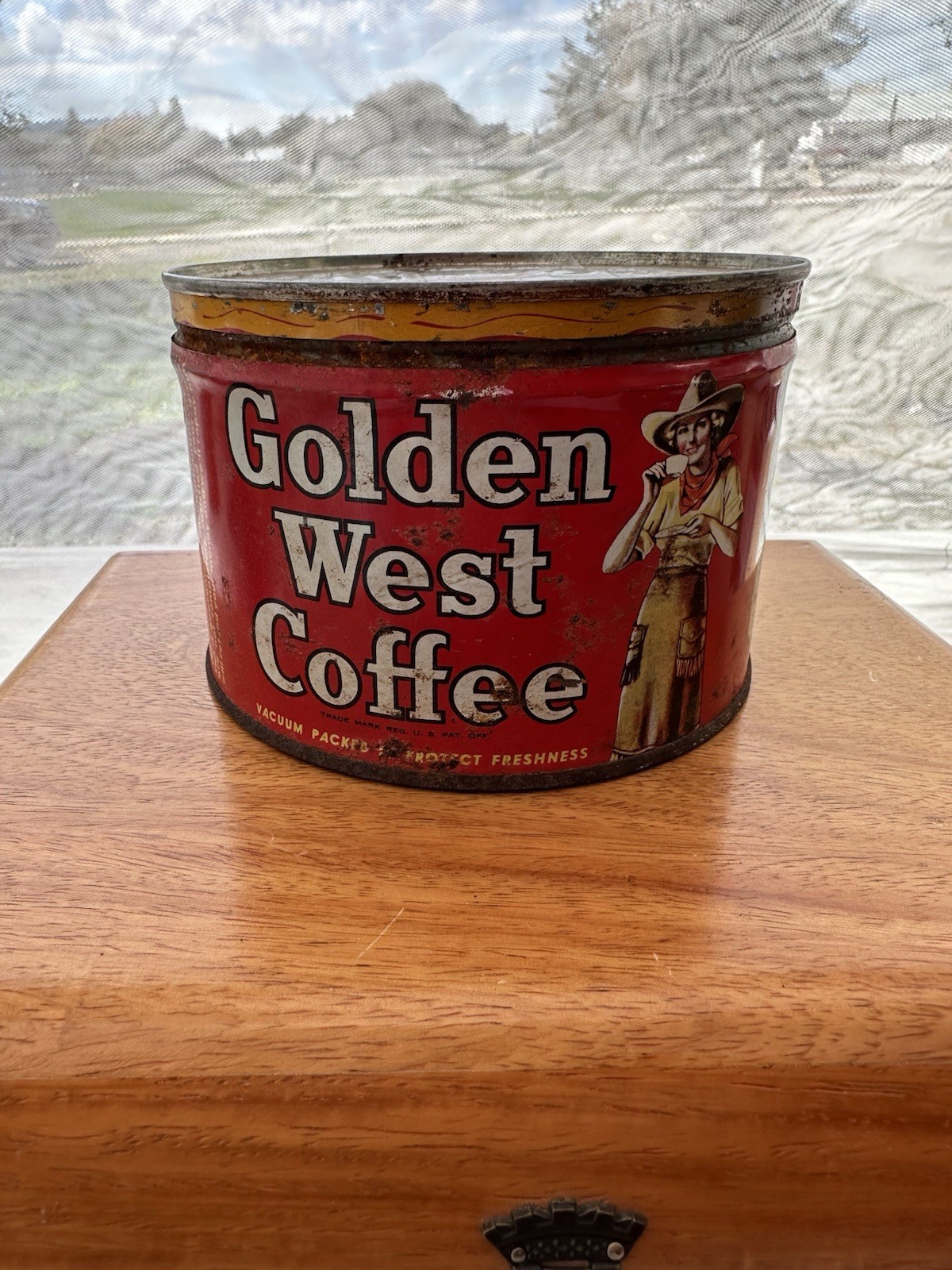 Vintage Golden West Coffee Drip Grind Cowgirl Portland Seattle SF LA Antique Tin Vintage Golden West Coffee Drip Grind Cowgirl Portland Seattle SF LA Antique Tin