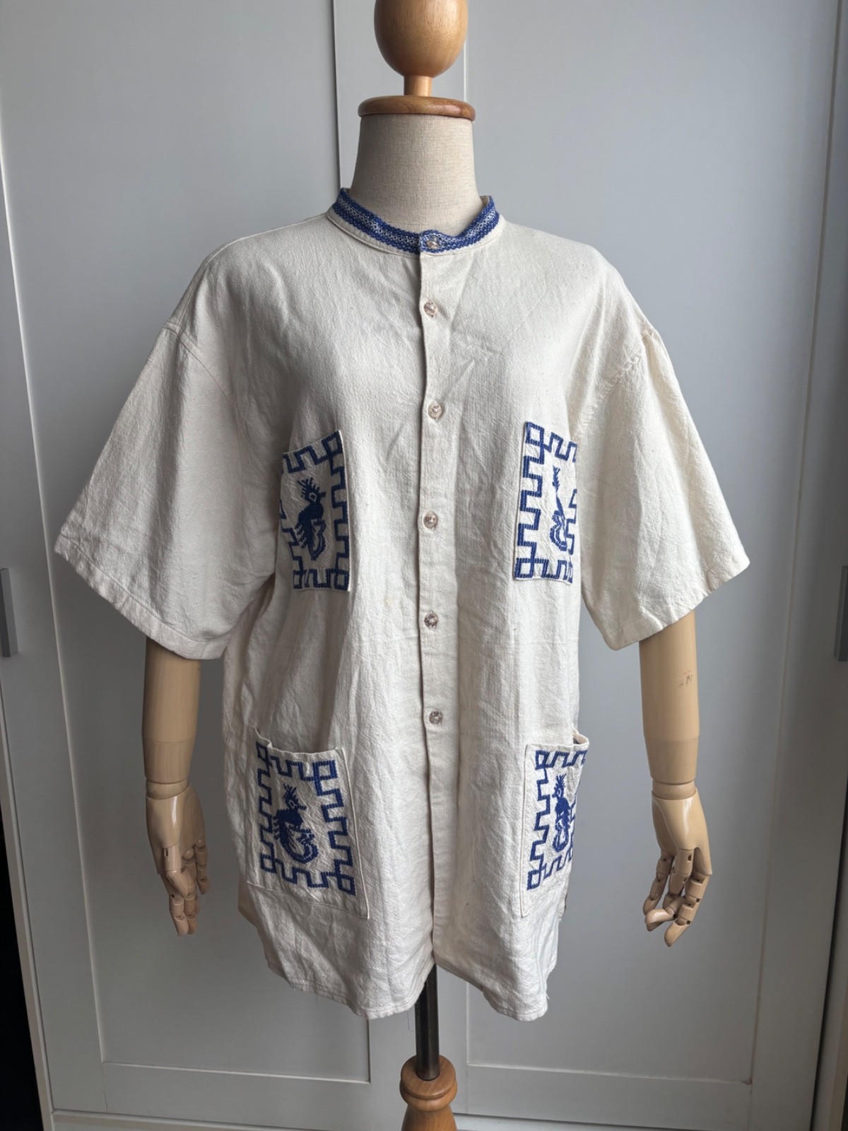 Vintage Guatemala Quetzal Hand Embroidered Cotton Shirt