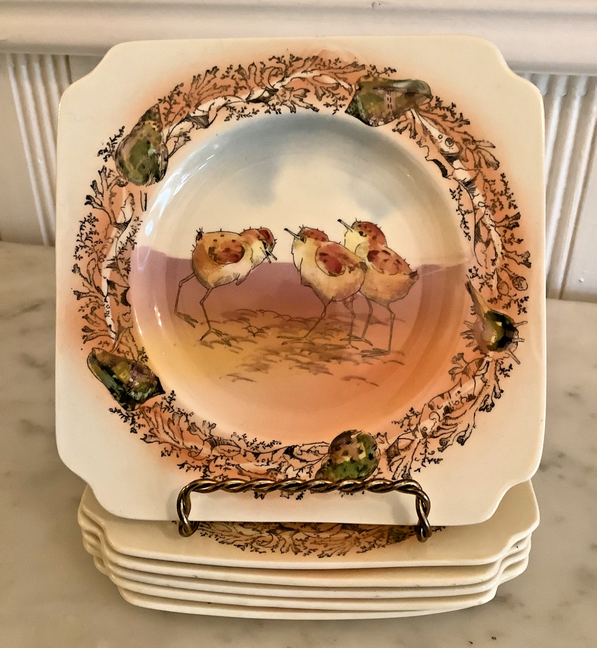6 Royal Doulton Series Ware D4758 Plover Chicks Tea Plates, VERY RARE, c1930s 6 Royal Doulton Series Ware D4758 Plover Chicks Tea Plates, VERY RARE, c1930s
