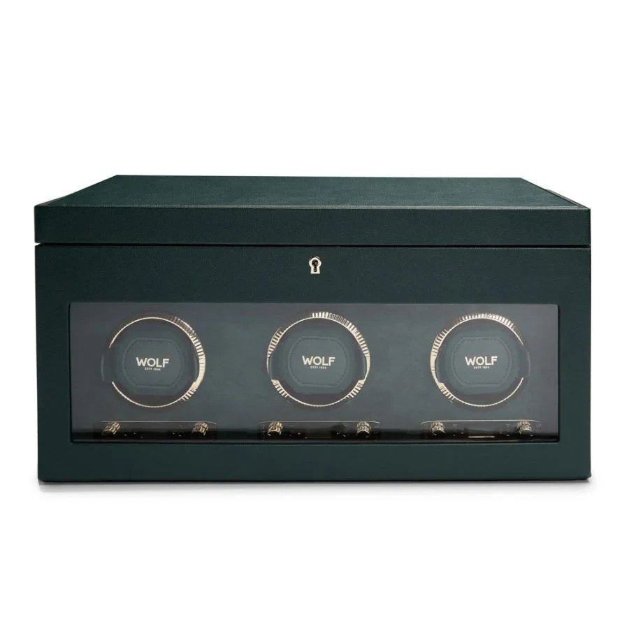 Wolf British Racing Triple Watch Winder with Storage green Wolf British Racing Triple Watch Winder with Storage green