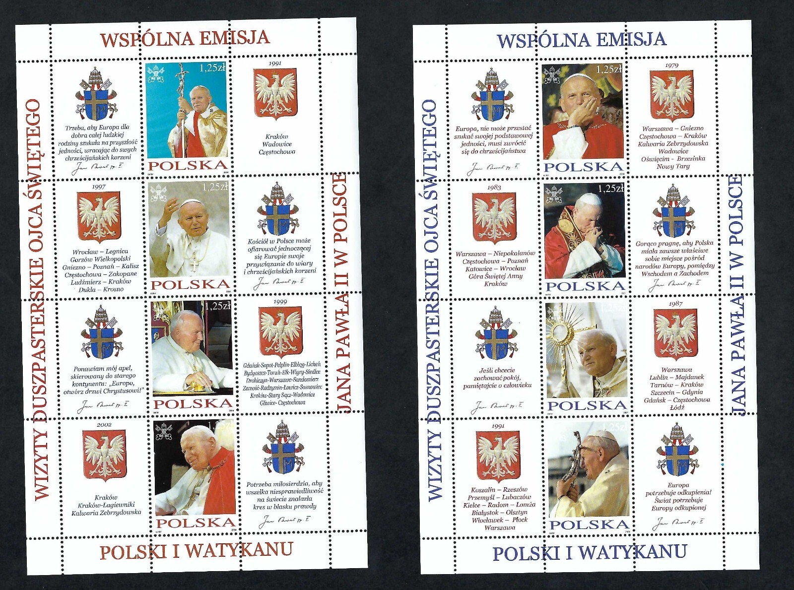 2004 Poland (Sc# 3724-5) Papal Trips to Poland MNH Joint issue with Vatican 2004 Poland (Sc# 3724-5) Papal Trips to Poland MNH Joint issue with Vatican