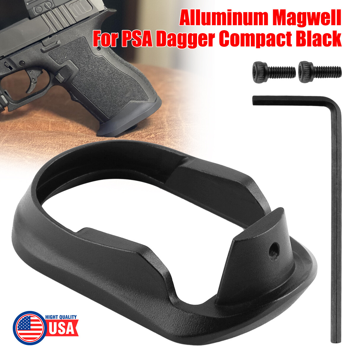 Black Aluminum Flared Magwell Fit for PSA Dagger Compact