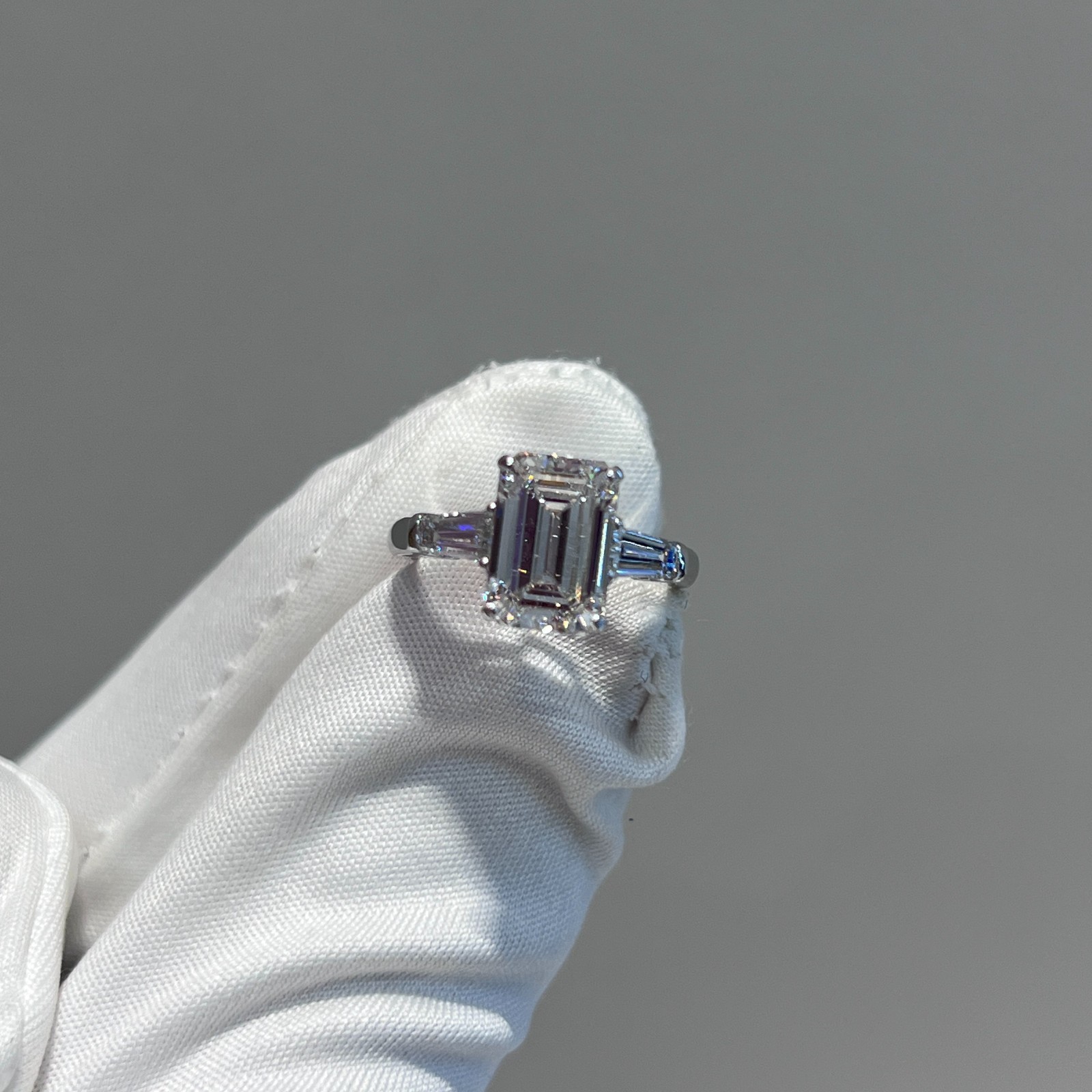 3.00 Ct Emerald Cut IGI Certified Lab Grown Diamond Three Stone Engagement Ring