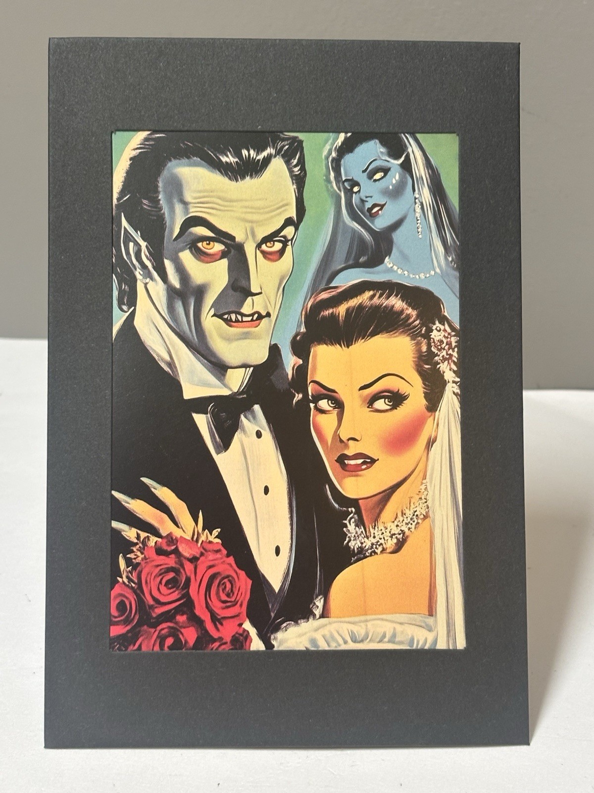Halloween Vampire Bride Groom Print Vintage Style Gothic Black Cardboard Frame Halloween Vampire Bride Groom Print Vintage Style Gothic Black Cardboard Frame
