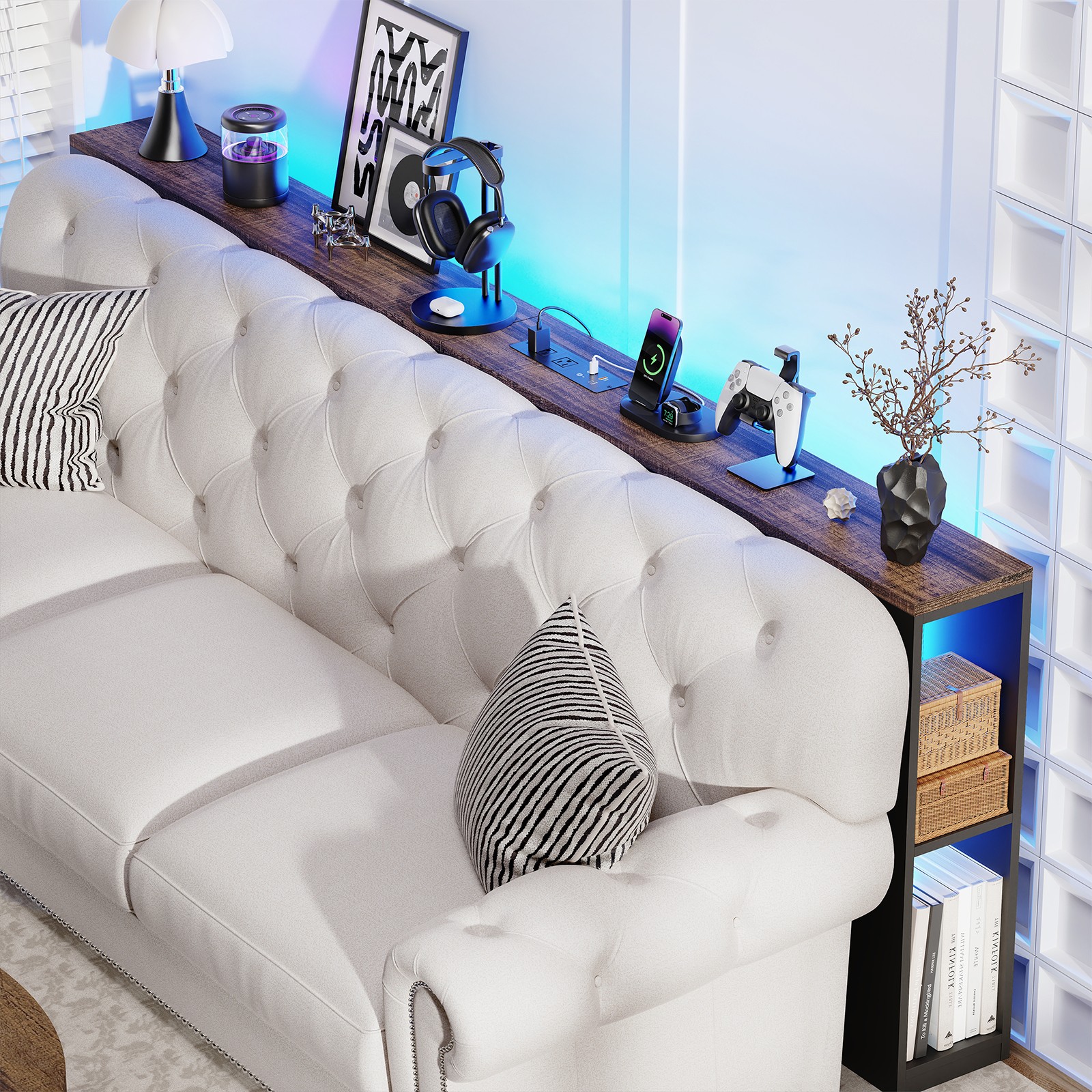 79“ Long Narrow Console Table Behind Couch Sofa Table with Storage & Outlets US