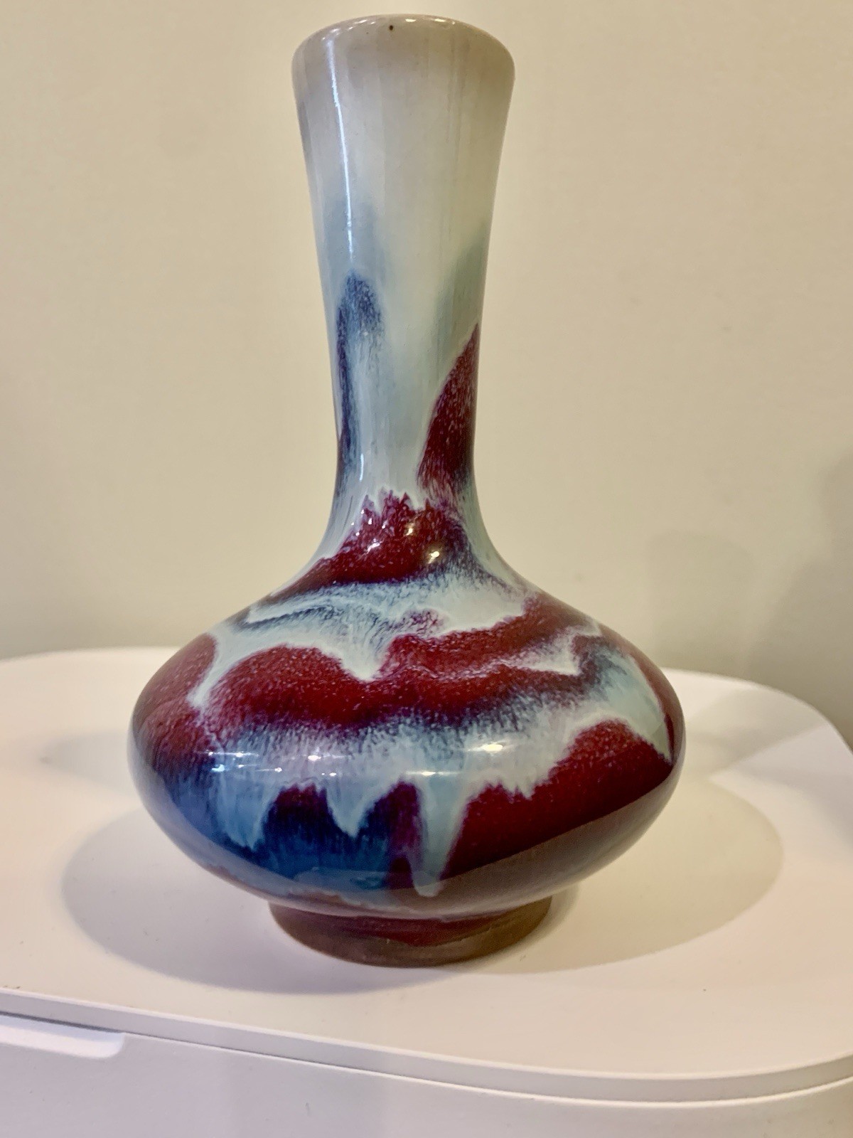 Vintage Flambe Glazed Oxblood Blue Vase 6”